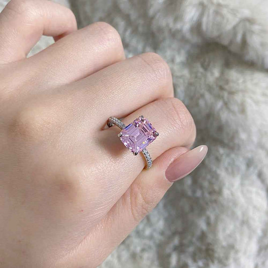“Crystal Aurora” 925 Sterling Silver Emerald-Cut Color Zircon Ring
