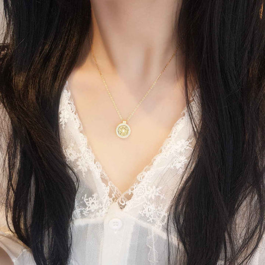 “Fortune Compass” S925 Sterling Silver Rotating Medallion Necklace