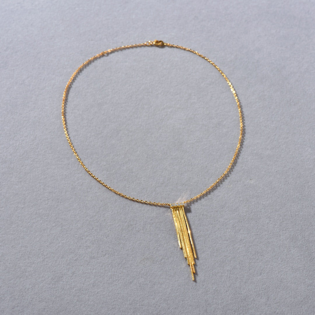 Golden Cascade 18K Gold-Plated Brass Zircon Fringe Necklace