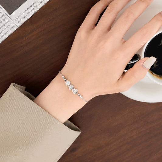 “Lucky Trefoil” 925 Sterling Silver Four-Leaf Clover Beaded Bracelet