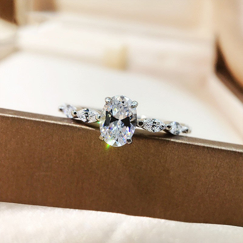 “Verdant Promise” S925 Sterling Silver Oval Engagement Ring