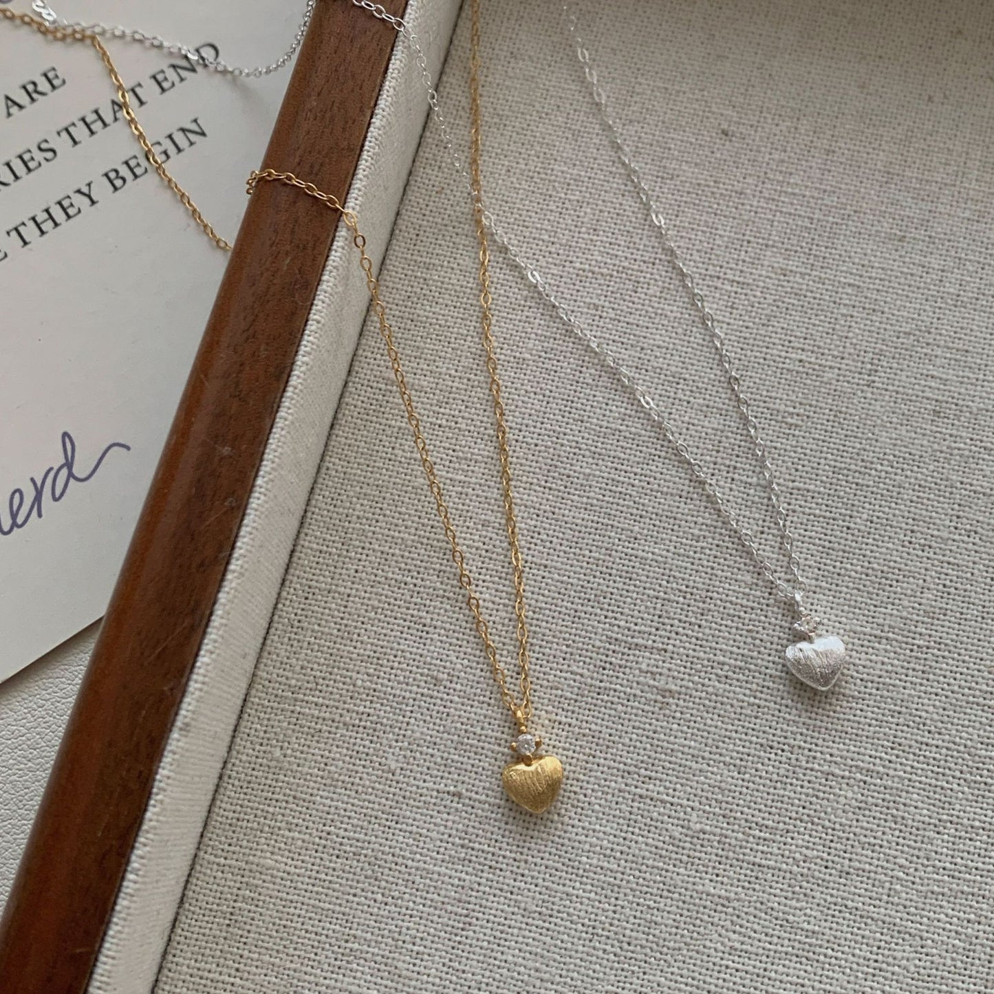 "Brushed Heart" S925 Sterling Silver Necklace with Zircon