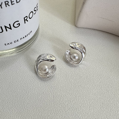 "Pearl Muse" 925 Sterling Silver Textured Pearl Earrings