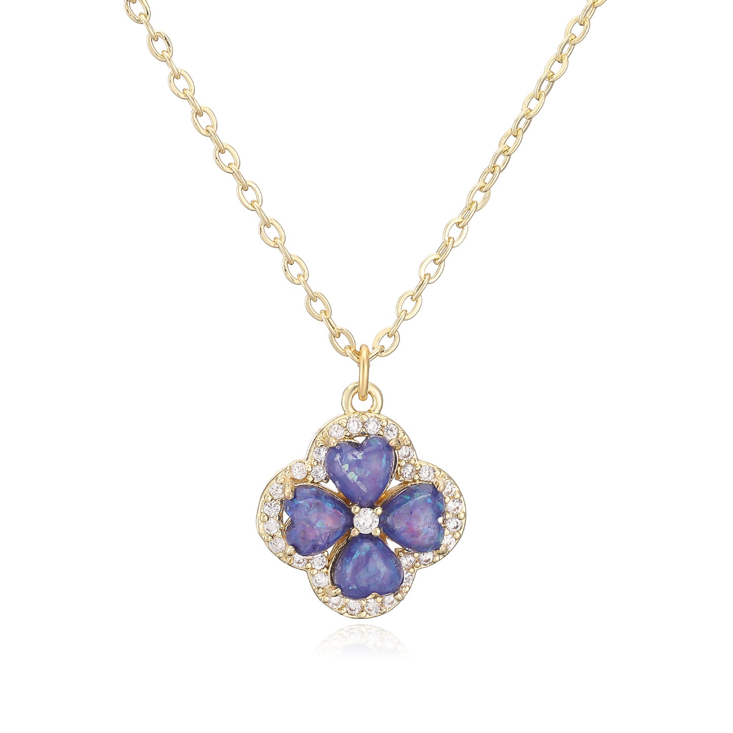 “Clover Bloom” Gold-Tone Brass Colorful Zircon Clover Jewelry Set