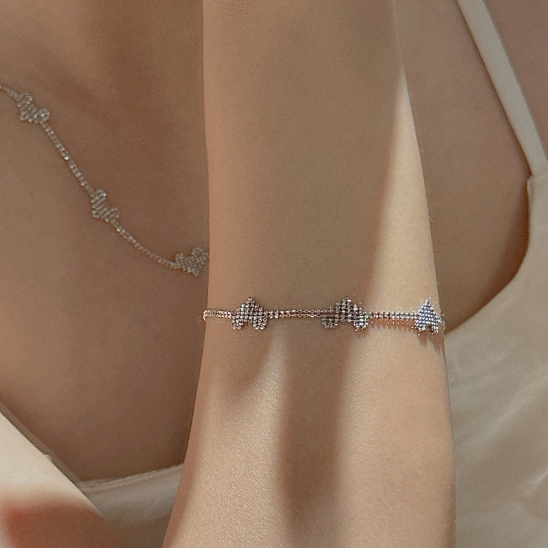 "Heartlink" S925 Sterling Silver Retro Heart Chain Necklace and Bracelet Set