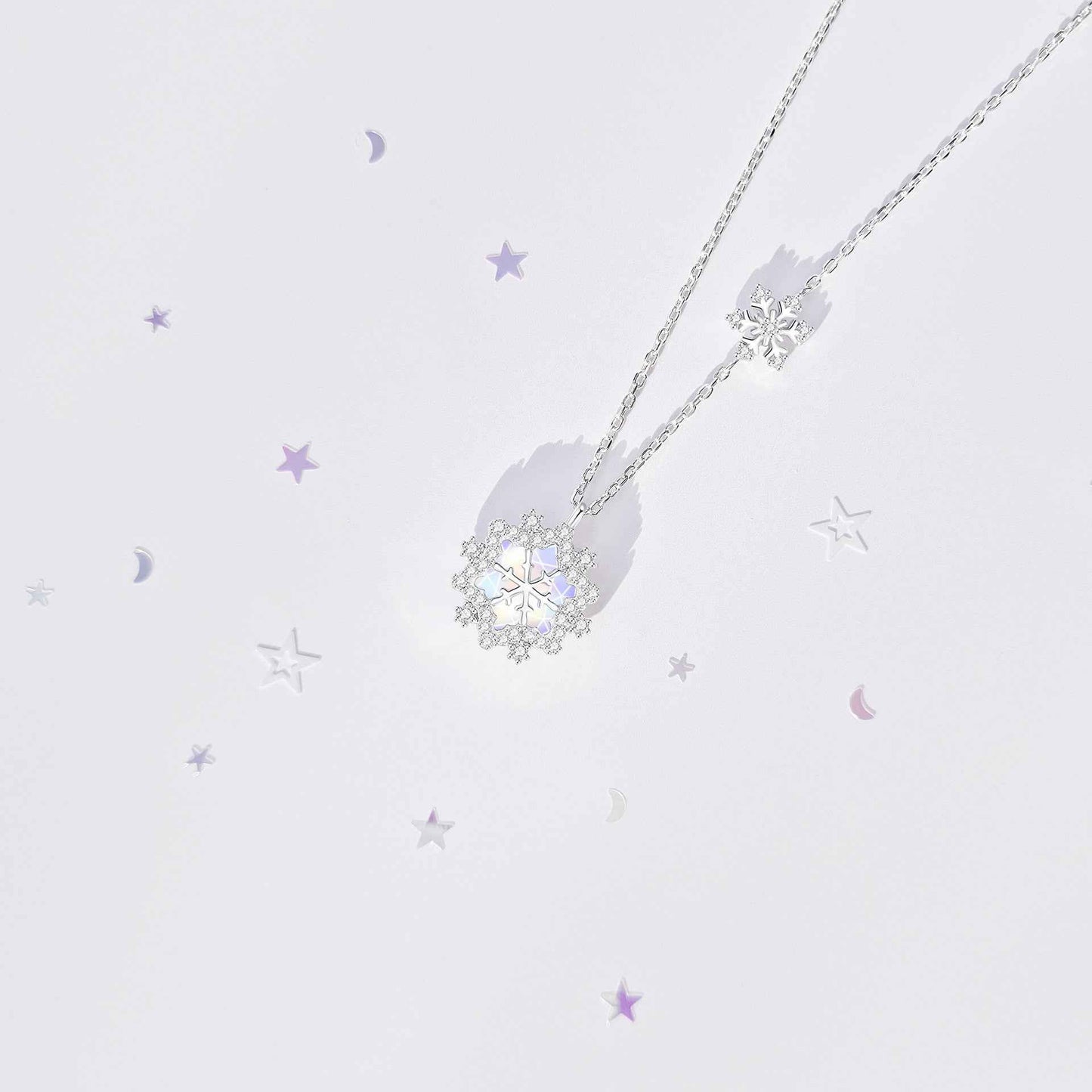"Iridescent Snowflake" 925 Sterling Silver Pendant Necklace