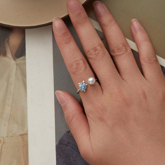 “Ocean Guardian” S925 Sterling Silver Pearl Open Ring