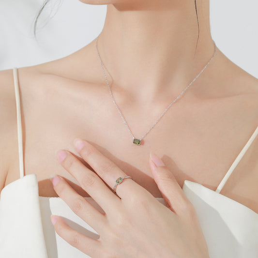 “Olive Glow” 925 Sterling Silver Oval Zircon Jewelry Set