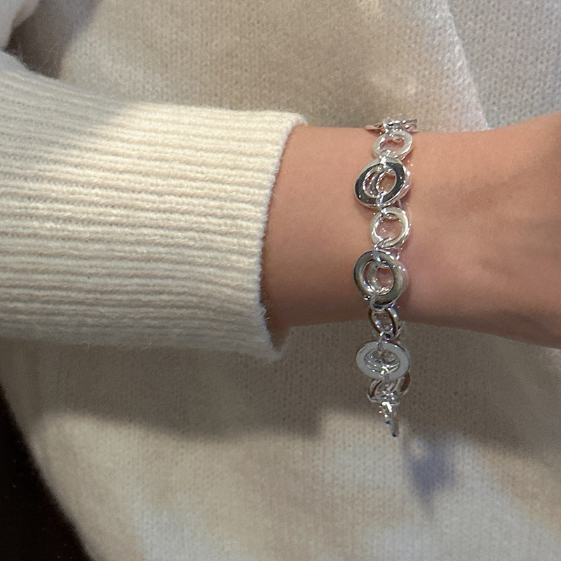"Linked Circles" 925 Sterling Silver Necklace & Bracelet Set
