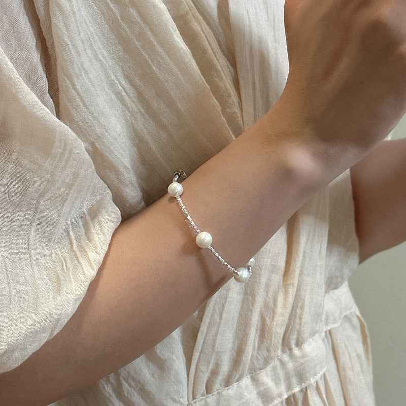 "Silvered Pearl" 925 Sterling Silver Freshwater Pearl Necklace & Bracelet