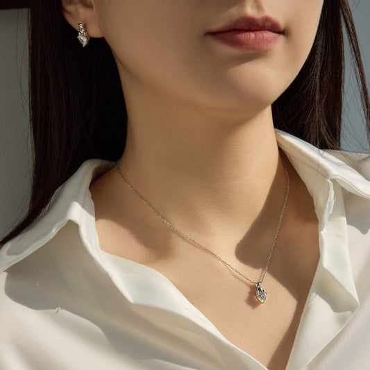 “Sweet Bear Spark” 925 Sterling Silver 5A Cubic Zirconia Necklace & Stud Earrings Set