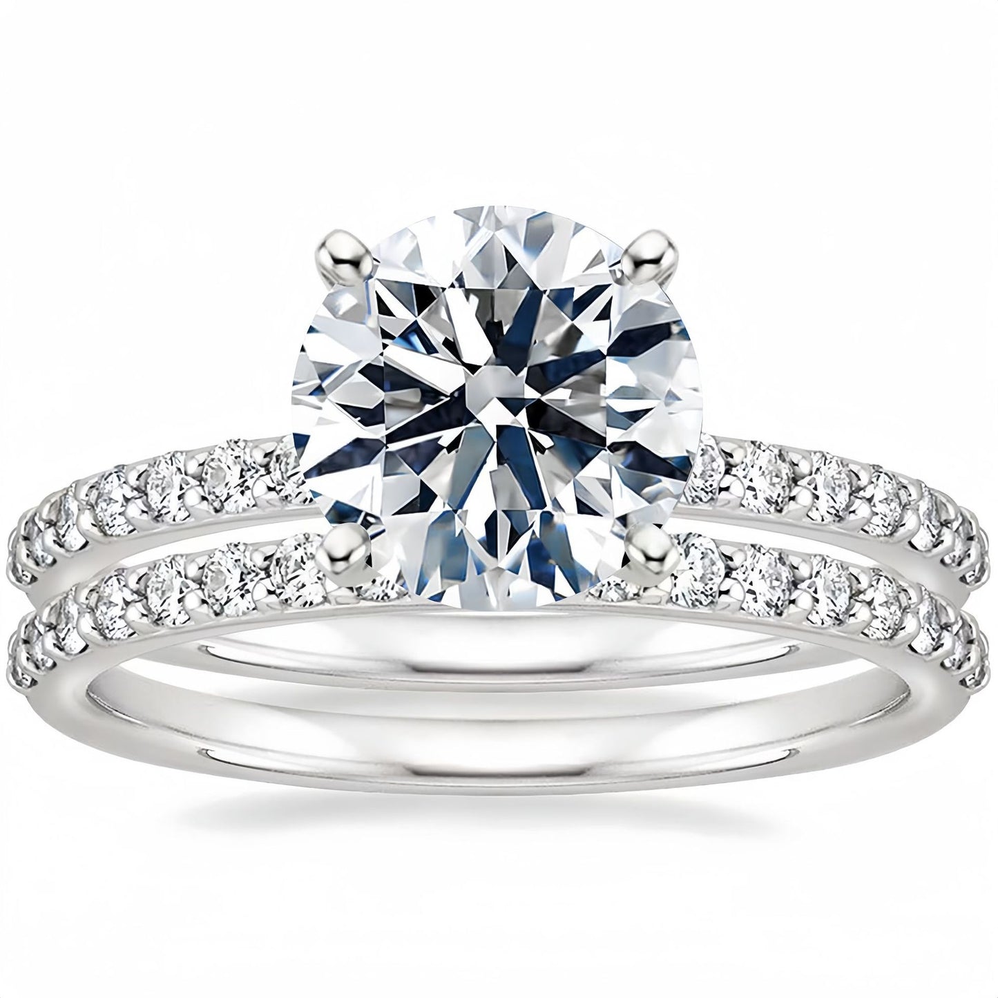 "Eternal Duo" 925 Sterling Silver 3-Carat Zircon Ring Set (Plated in 18K White Gold)