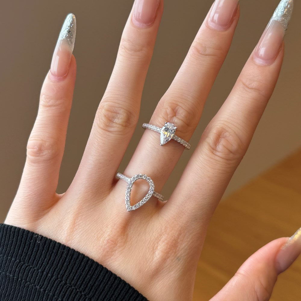 “Twin Tear Grace” S925 Sterling Silver Pear-Cut Ring Set