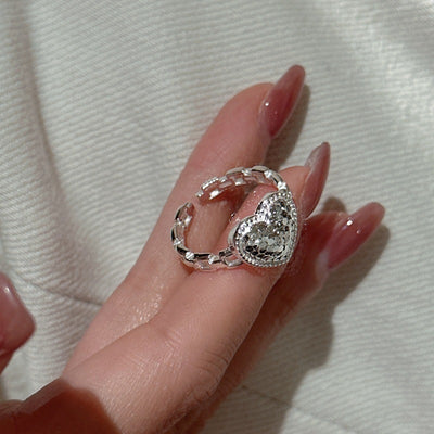 "Icy Heart" S925 Sterling Silver Adjustable Ring
