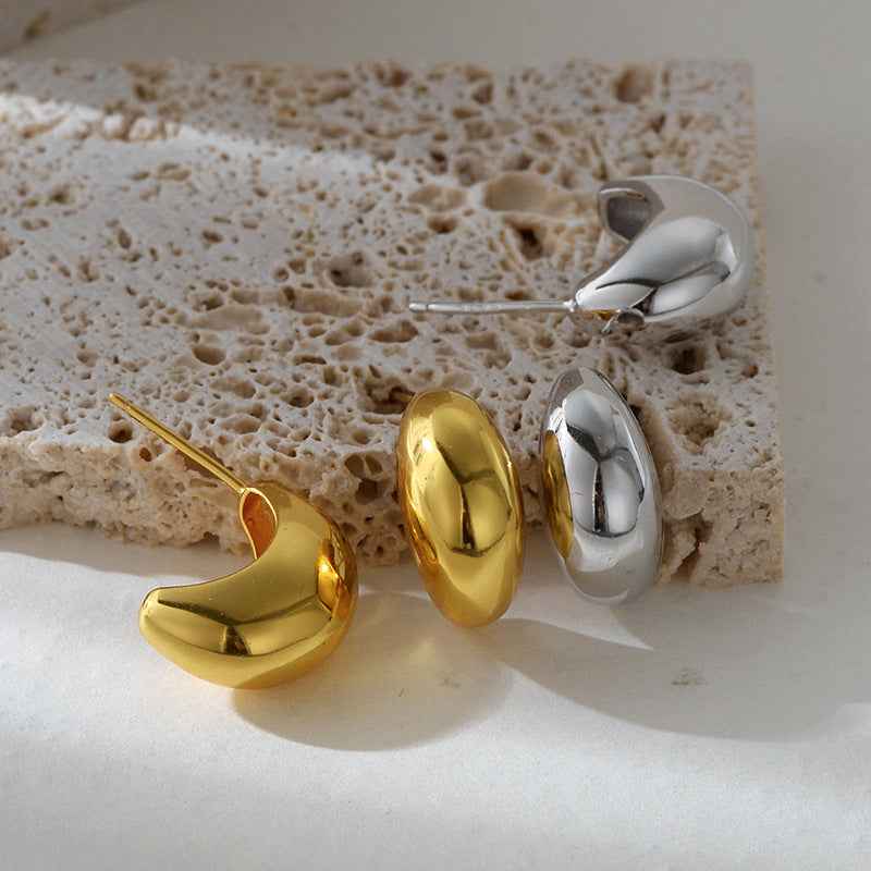 "Molten Gleam" 18K Gold-Plated 925 Sterling Silver Fluid Dome Earrings