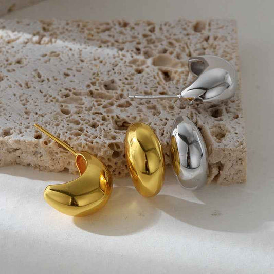 "Molten Gleam" 18K Gold-Plated 925 Sterling Silver Fluid Dome Earrings