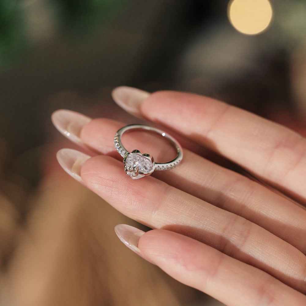 “Heart Promise” 925 Sterling Silver Bow Heart Zircon Ring