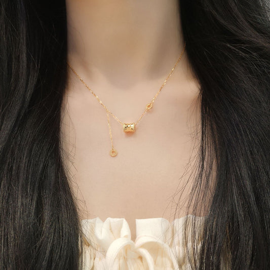 “Gilded Curve” 925 Sterling Silver Textured Barrel Pendant Necklace