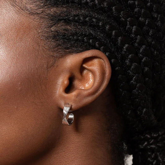 "Twist Line" 925 Sterling Silver Sculpted Hoop Earrings