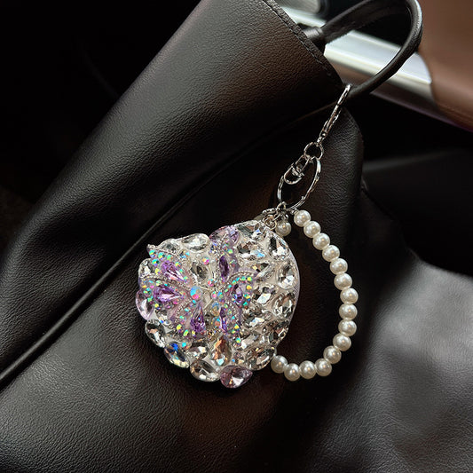 Crystal Butterfly Heart Compact Mirror Keychain & Bag Charm