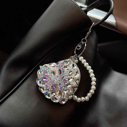 Crystal Butterfly Heart Compact Mirror Keychain & Bag Charm