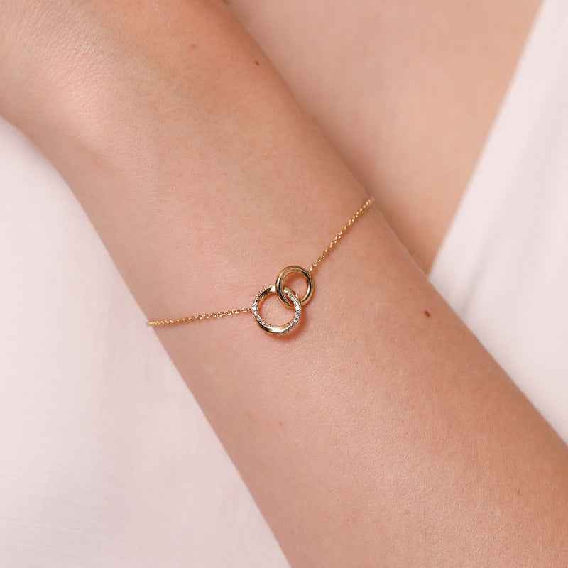 “Circle Glow” S925 Sterling Silver Zircon Double Ring Bracelet