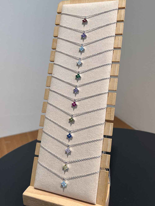 "Birthstone Clover" 925 Sterling Silver Four-Leaf Pendant Necklace