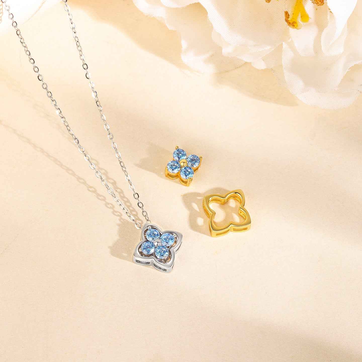 “Azure Clover” S925 Sterling Silver Convertible Clover Necklace