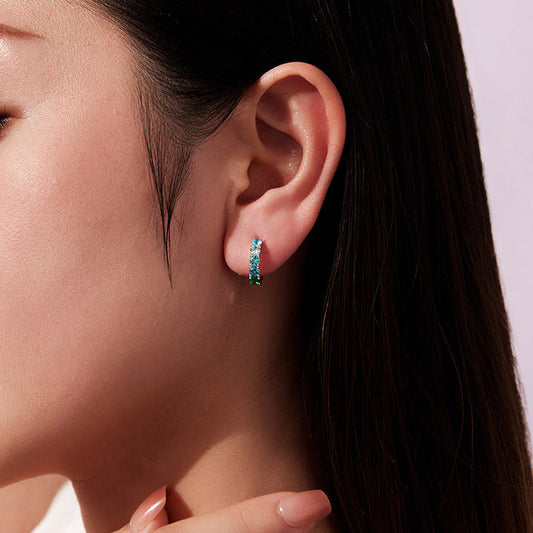 “Emerald Tide” S925 Sterling Silver Gradient Green Huggie Earrings