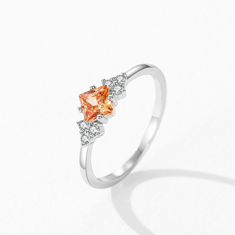 “Amber Radiance” 925 Sterling Silver Champagne Zircon Ring