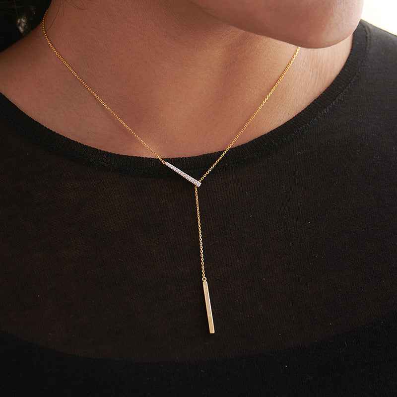 “Linear Éclat” S925 Sterling Silver Geometric Bar Pendant Necklace