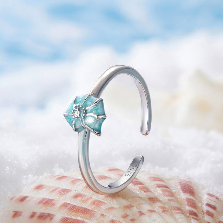 “Aqua Shell” S925 Sterling Silver Ocean-Inspired Adjustable Ring