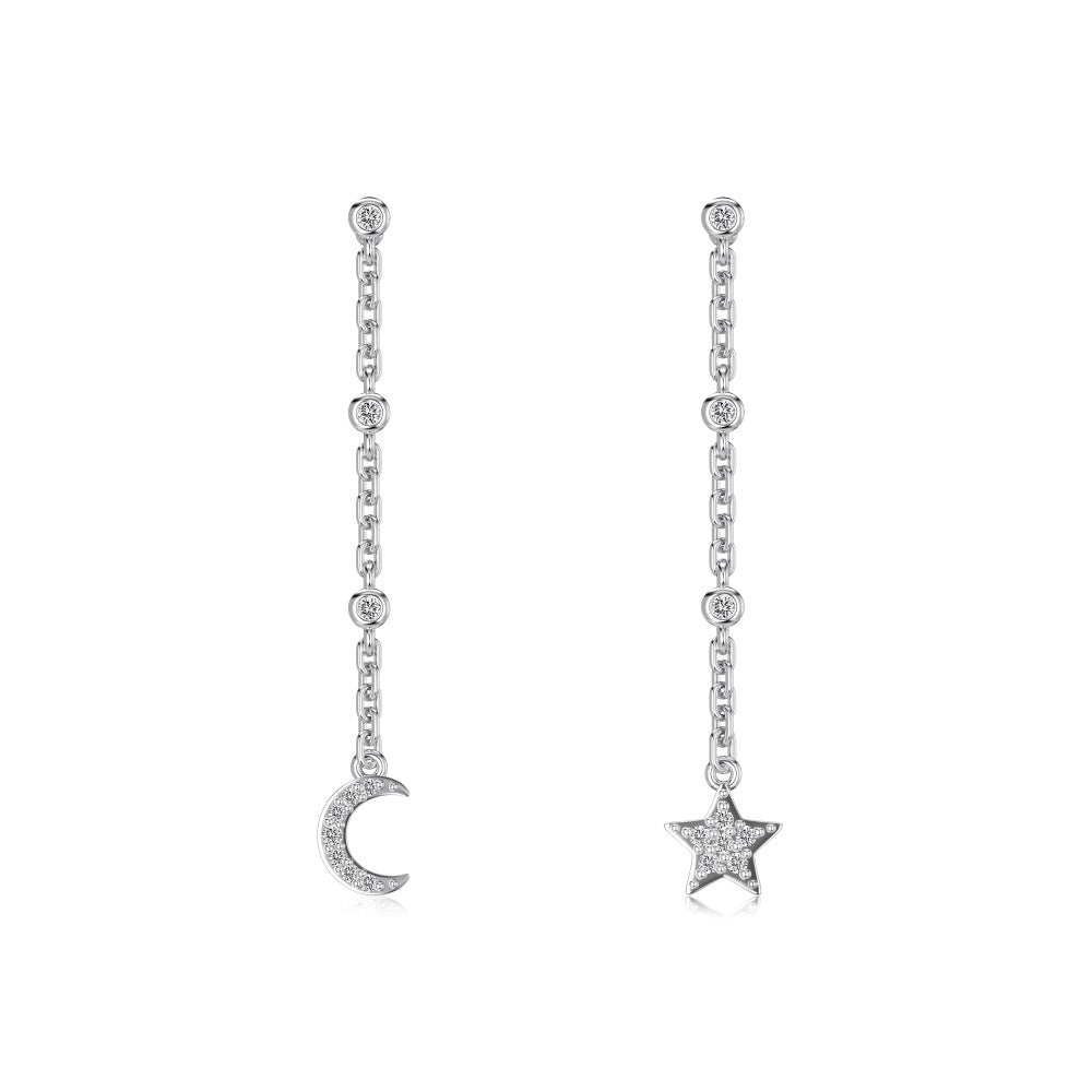 “Moon & Star Dangle” S925 Sterling Silver Asymmetrical Earrings