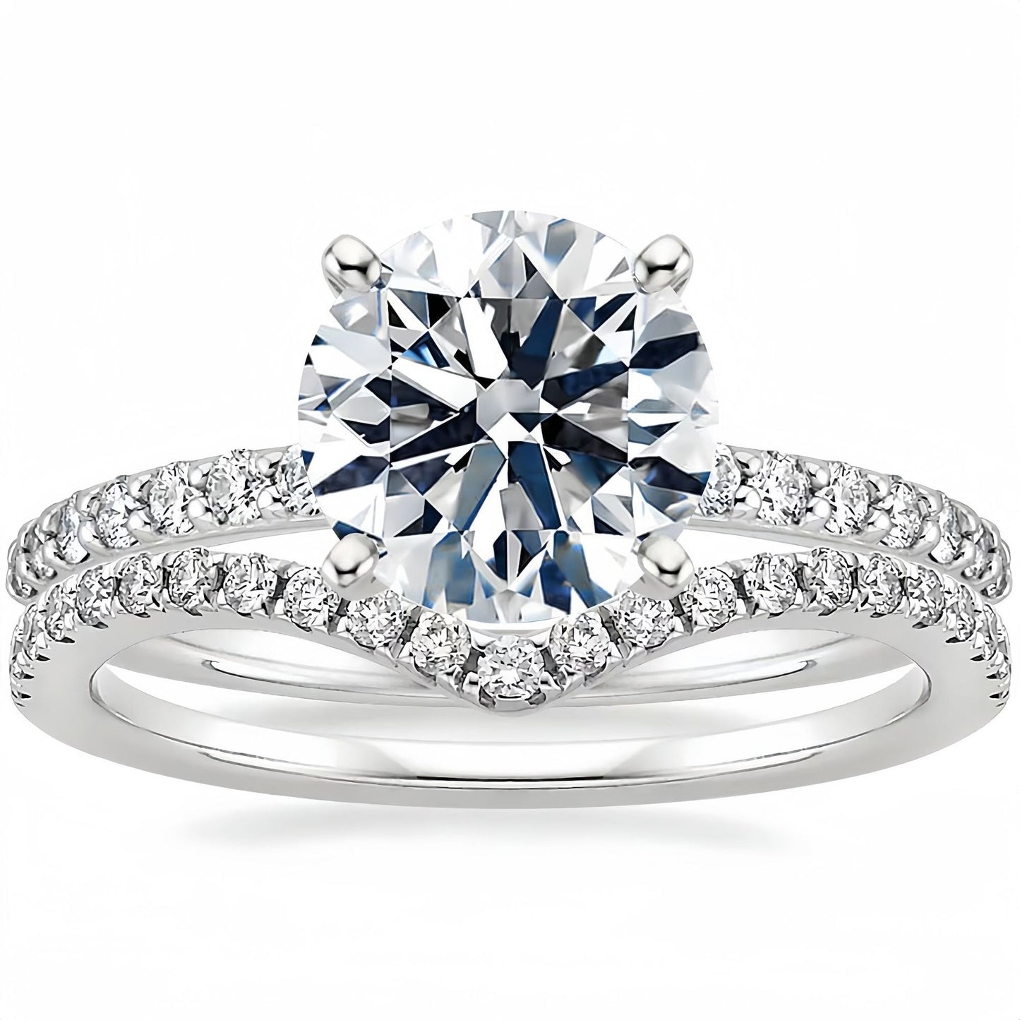 "Eternal Duo" 925 Sterling Silver 3-Carat Zircon Ring Set (Plated in 18K White Gold)