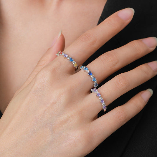 “Rainbow Crush” 925 Sterling Silver Heart Ring