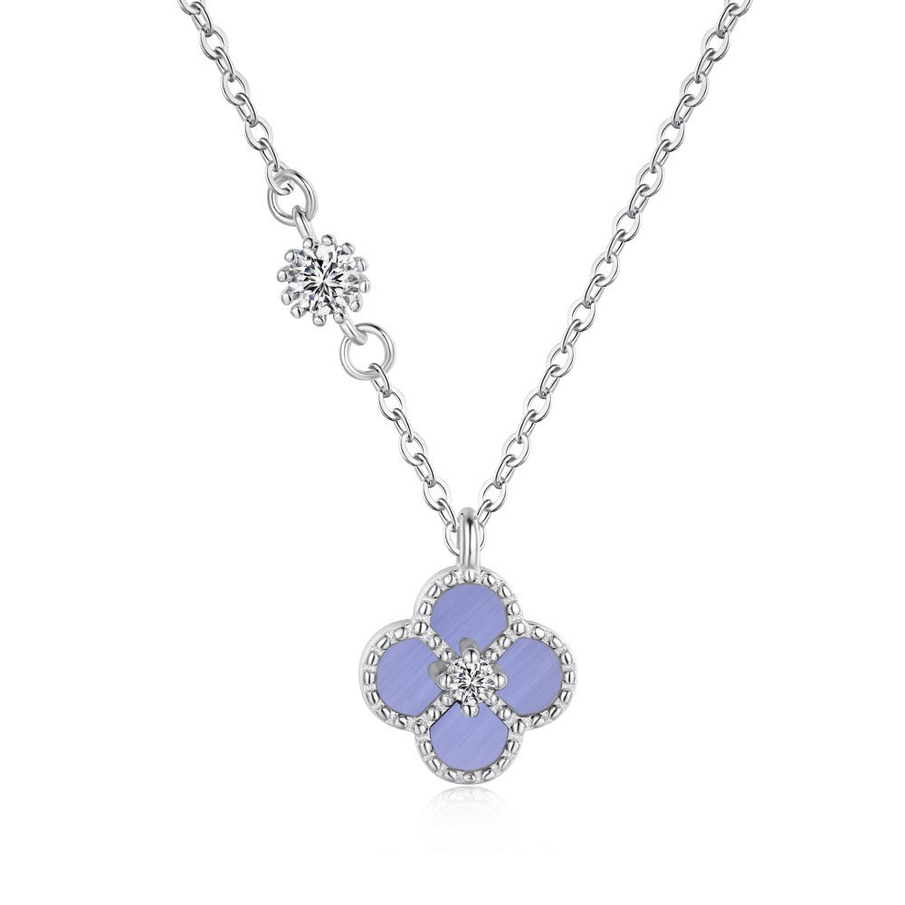 “Violet Clover Aura” 925 Sterling Silver Necklace · Earrings · Bracelet Set