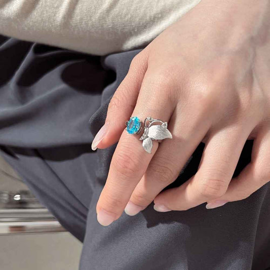 “Azure Flutter” 925 Sterling Silver Blue Butterfly Open Ring