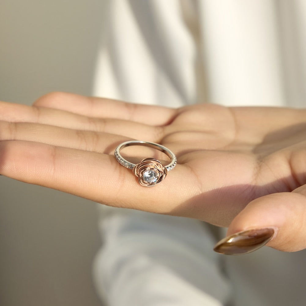 “Rosé Bloom” 925 Sterling Silver Rose Flower Solitaire Ring