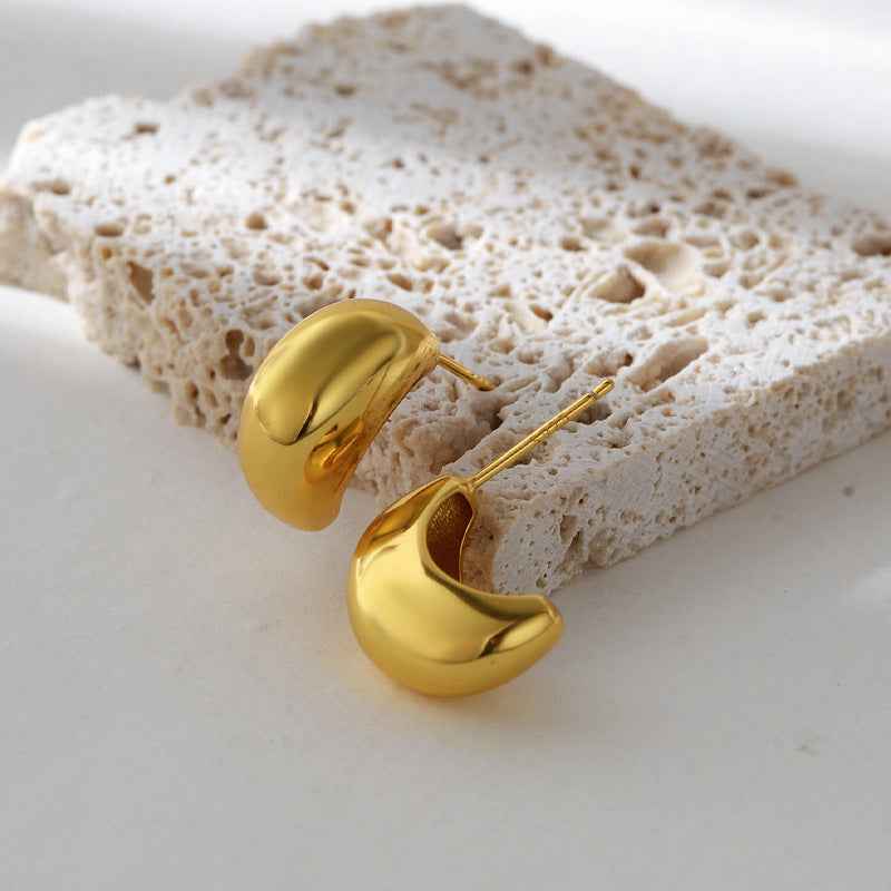 "Molten Gleam" 18K Gold-Plated 925 Sterling Silver Fluid Dome Earrings