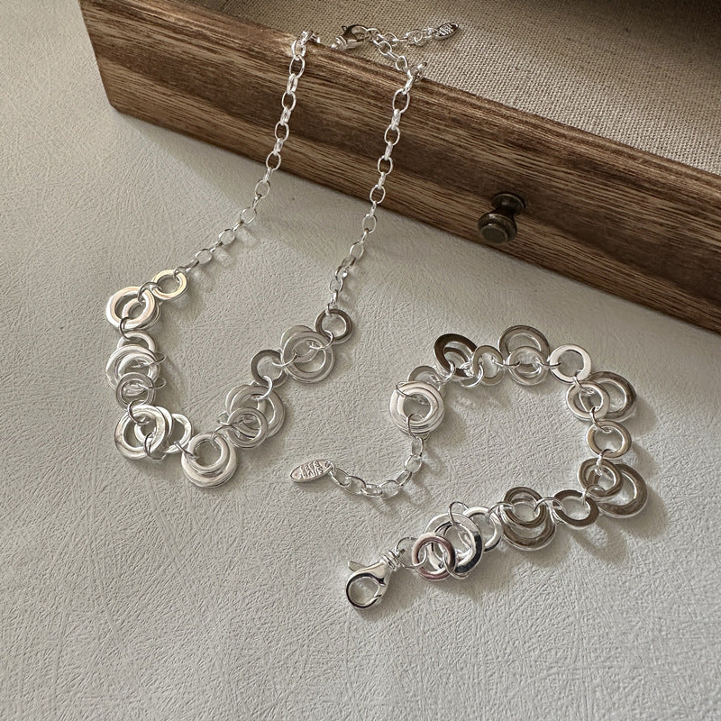 "Linked Circles" 925 Sterling Silver Necklace & Bracelet Set