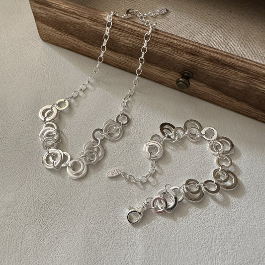 "Linked Circles" 925 Sterling Silver Necklace & Bracelet Set