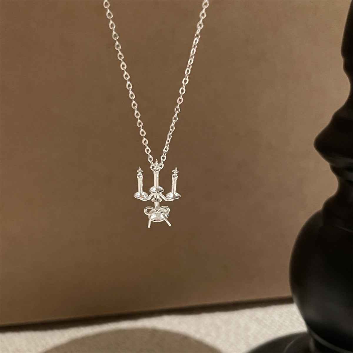 "Vintage Candlelight Bow" 925 Sterling Silver Pendant Necklace