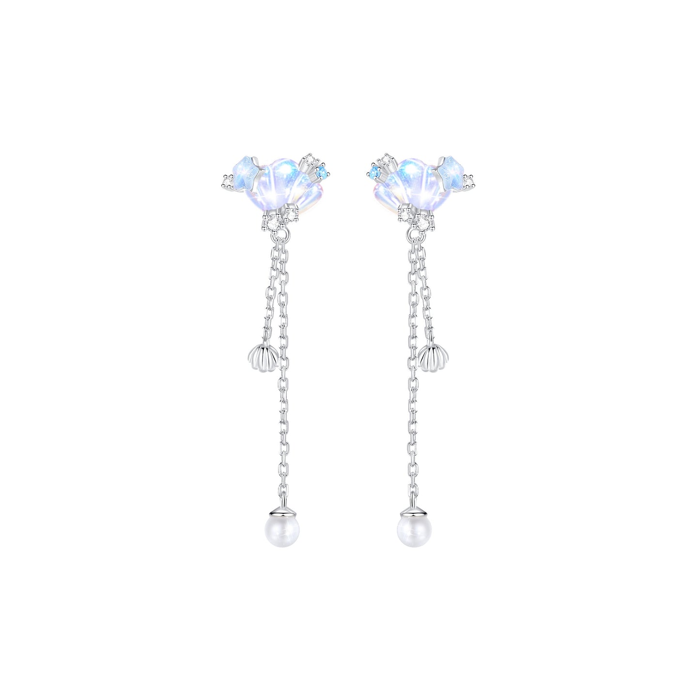 “Ocean Luster” S925 Sterling Silver Opalescent Shell Jewelry Set (Necklace & Tassel Earrings)