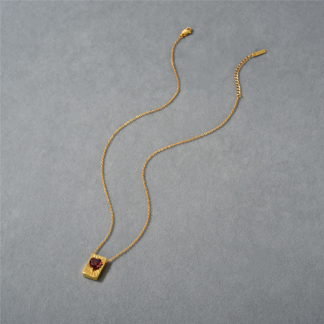 Scarlet Radiance Heart Square 18K Gold-Plated Brass Necklace
