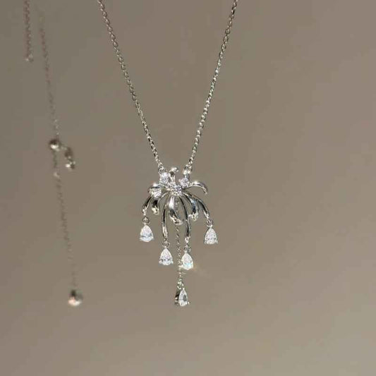 "Sparkling Fireworks" 925 Sterling Silver Tassel Necklace
