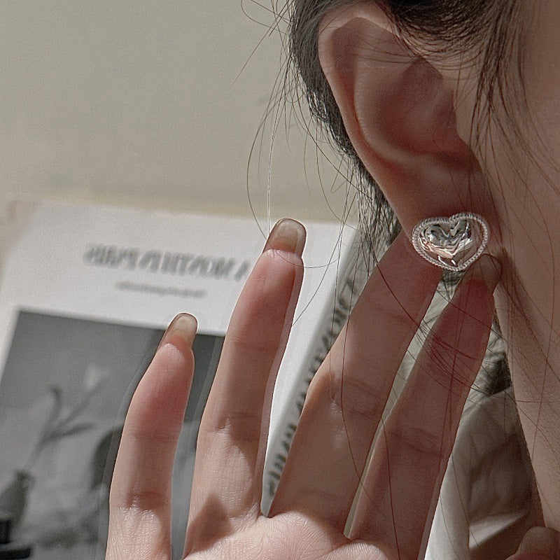 "Vintage Heart" 925 Sterling Silver Earrings – Korean-Inspired Design