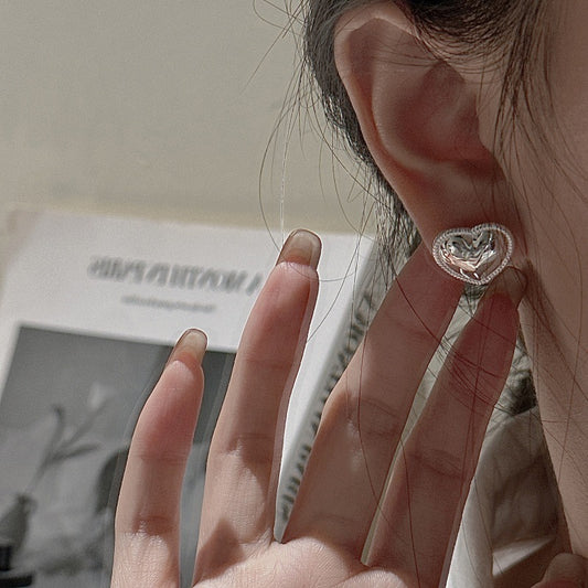 "Vintage Heart" 925 Sterling Silver Earrings – Korean-Inspired Design