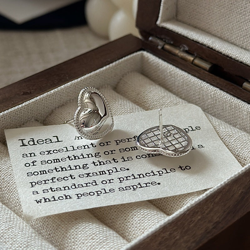 "Vintage Heart" 925 Sterling Silver Earrings – Korean-Inspired Design