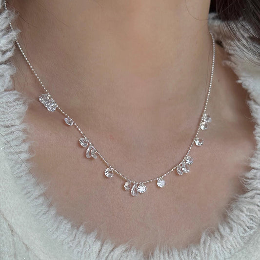 Stellar Tears 925 Sterling Silber Zirkon Halskette – Rund & Tropfen Design