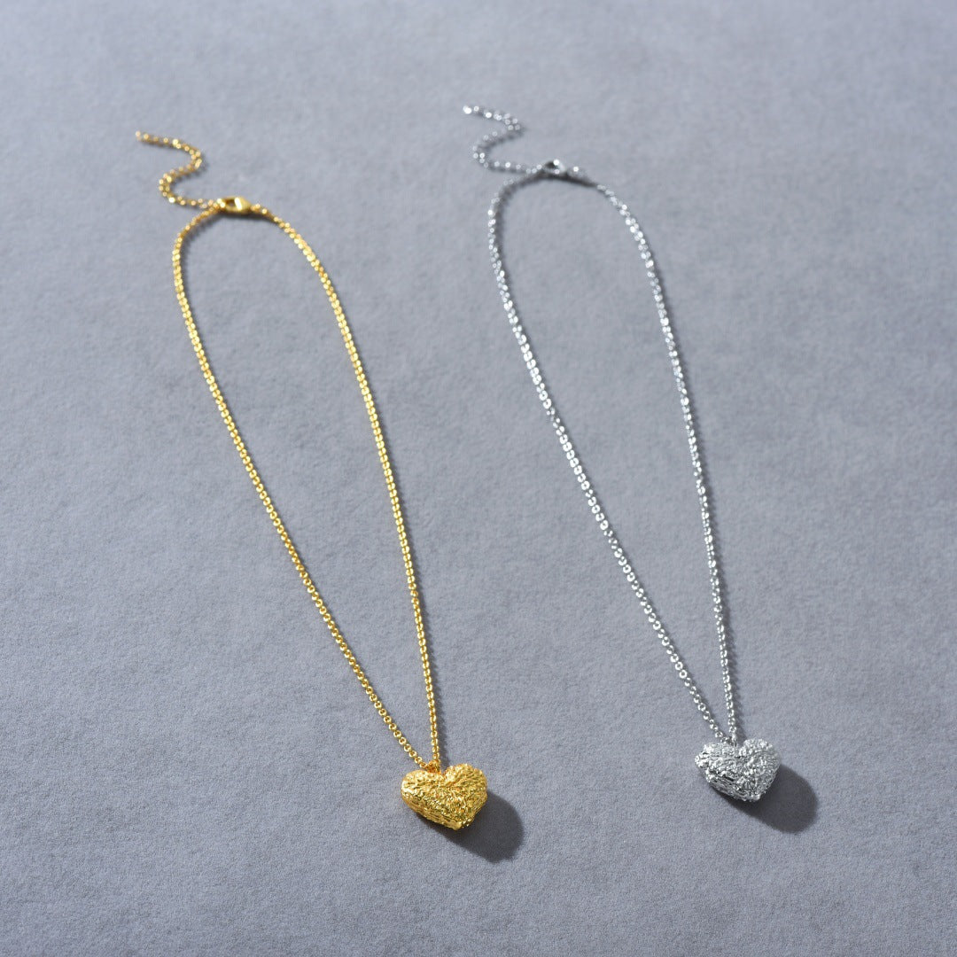 “Textured Heart” 18K Real Gold Plated Brass Pendant Necklace